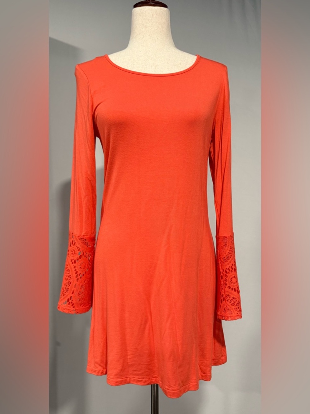 Tacera Coral Crotchet Bell Sleeve Dress